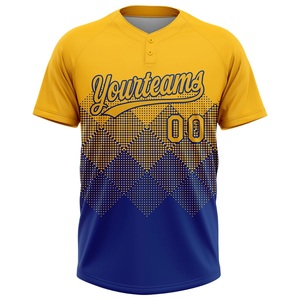 Camiseta de Softbol Dinámica Azul y Amarilla, Ropa Deportiva de Poliéster de Alto Rendimiento, Personalizada con Nombre y Número del Jugador, Marca Privada - Product Image 1