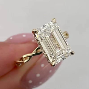 Anillo de Halo con Diamante Cultivado en Laboratorio de 3.01CT VS1, Corte Esmeralda, Oro Sólido de 18K, Anillo de Compromiso Único para Parejas - Product Image 1