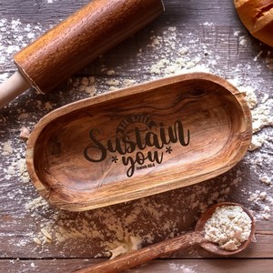 Tazón para Servir de Madera de Acacia Premium con Grabado del Espíritu Santo, Tazón Ovalado Hecho a Mano para Pan, Frutas y Bocadillos, Decoración Rústica Cristiana para el Hogar, Regalo - Product Image 6