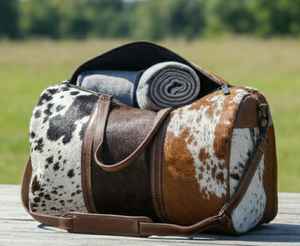 Bolsa de Viaje Clásica de Cuero Vacuno con Pelo, con Cierre, Portátil, Hecha a Mano, LHDB-0069 - Product Image 2