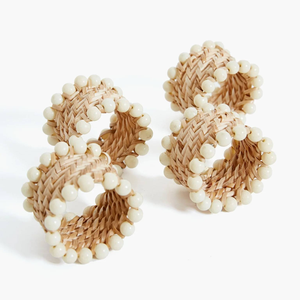 Elegant Look Rattan Beaded Napkin Rings Set Hot Trend Set of 4 Rattan <b>Cream</b> Napkin Rings - Product Image 6