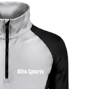 Women Quarter Zip Athletic <b>Top</b> Silver Black Long Sleeve Fitted Sports Training High Collar <b>Thumbhole</b> Performance Activewear - Product Image 4