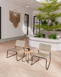 BeNK Contemporary Rattan Garden Set 2 Seater <b>Outdoor</b> Furniture Metal Frame Weather Resistant <b>Foldable</b> Eco-Friendly Acacia Wood - Product Image 2
