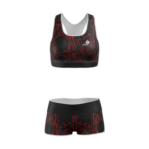 Ensemble de yoga personnalisé de haute qualité pour femme, comprenant un soutien-gorge à col rond et un short taille haute avec ceinture, logo imprimé par sublimation sur le devant, grandes tailles - Product Image 1