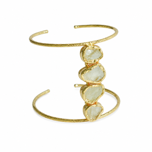 Wholesale Handmade Raw Four Stone Gold Plated Open Cuff <b>Bracelet</b> for Women Bohemian Fashion Jewelry - Product Image 2
