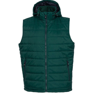 <b>Men's</b> <b>Black</b> Hooded Quilted <b>Vest</b> Windproof Casual Outerwear Polyester Wadding Zipper Closure Solid Color Regular Length 2026 - Product Image 3