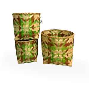 Caixas e cestos de bambu para lavanderia, cesto de artesanato de fábrica, com preço de atacado feito no Vietnã