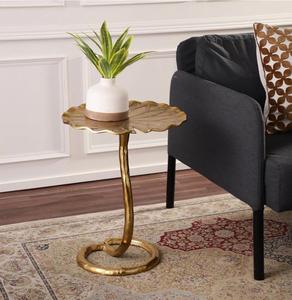 Modern <b>Gold</b> Metal Pedestal Side <b>Table</b> with Leaf Top Contemporary Living Room Accent Furniture - Product Image 1