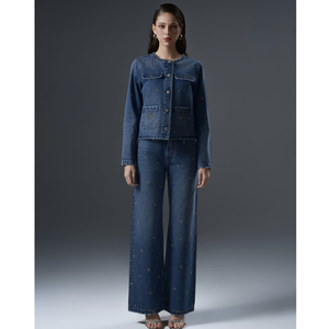 Ensembles en jean personnalisables pour femmes, styles imprimés en sergé uni délavé, options jupe et pantalon, collection été régulière - Product Image 2