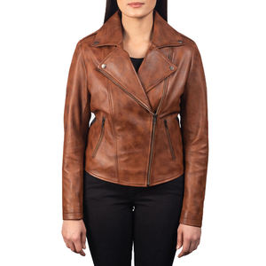 Chaqueta Elegante de Cuero Sintético Marrón para Mujer, con Patrón Invernal y Logotipo, Corte Ajustado, Cuello Vuelto, Cierre de Cremallera, OEM - Product Image 6