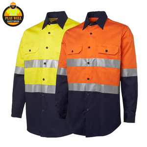 Cotton Construction Workwear Shirt Custom Logo Reflective Safety Clothes Hi Vis Work Shirts - Product Image 3