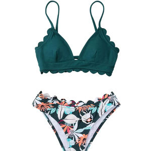 Unique Design High Manufacture Supplier <b>Beach</b> Wear Women's Solid Pattern 2-Piece Bikini Set Halter Neckline <b>Thongs</b> Bottom Quick - Product Image 1