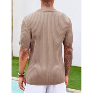 Tricot spandex de haute qualité pour hommes, polo à manches courtes, hauts de golf à boutons, vêtements de plage d'été côtelés décontractés foncés - Product Image 5