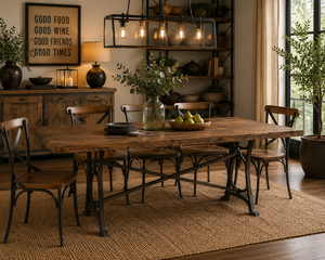Modern Foldable Solid Acacia Wood Slab Rectangle Dining <b>Table</b> with Heavy Metal Base 6-Seater for Dining Room Furniture - Product Image 2