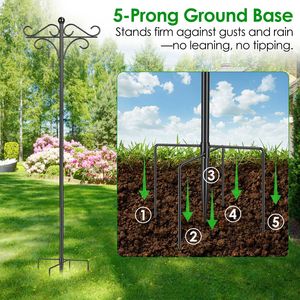 Adjustable Height Shepherds <b>Hook</b> for Outdoor 5 Prong Dual Sided Iron Metal Hanger Sturdy Bird Hanging Baskets & Accessories - Product Image 5