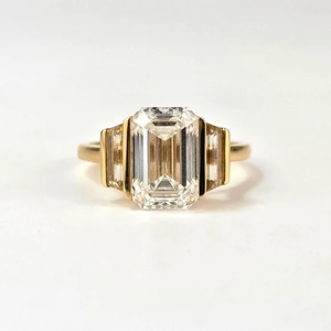 3 Carat 18k Gold Lab Grown <b>Diamond</b> Emerald Cut VS1 <b>Ring</b> with Yellow Baguette Moissanite Side Stones Luxury Unisex - Product Image 2