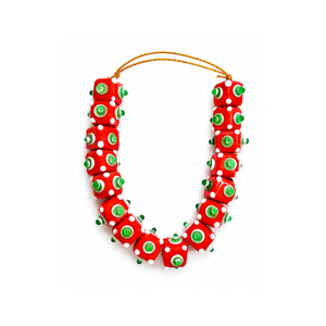 Perles en verre soufflé rouge de qualité supérieure, 12 mm, en forme de cube bombé, perles artisanales avec motif floral vert pour bijoux et artisanat faits à la main - Product Image 1