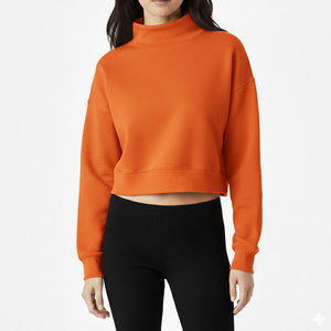 Sudadera de punto para mujer, informal, de cuello simulado, manga larga, color liso, estilo crop boxy, con efecto tie-dye, para invierno, con logo personalizado - Product Image 1