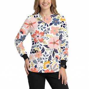 Chaquetas Quirúrgicas Personalizadas al por Mayor con Estampado Floral, Cierre de Broches, Mangas Largas, para Spa, Salón, Esteticistas, Enfermeras - Product Image 1