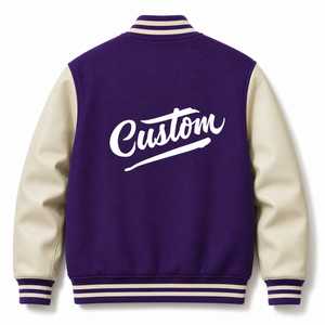 Veste universitaire pour homme, couleur violette, avec logo personnalisé brodé, col rabattu, coupe classique, style décontracté, laine et polyester, hiver - Product Image 3