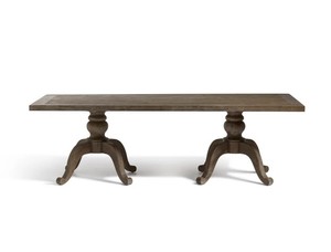 Heritage Double Pedestal Teak <b>Table</b> – Classic Handcrafted <b>Solid</b> <b>Wood</b> Living Room <b>Table</b> with Sculpted Base and Aged Finish - Product Image 2