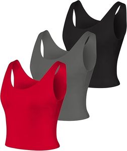 Aura Cooldri – Lot de 3 débardeurs courts pour femme avec soutien-gorge intégré, anti-humidité, pour le sport, l'entraînement, la gym et le yoga - Product Image 1