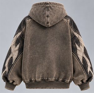 Sudadera con Capucha Oversize para Hombre, Estampado de Llamas, Estilo Hip Hop, Bolsillo Canguro, Color Marrón Otoñal - Product Image 4