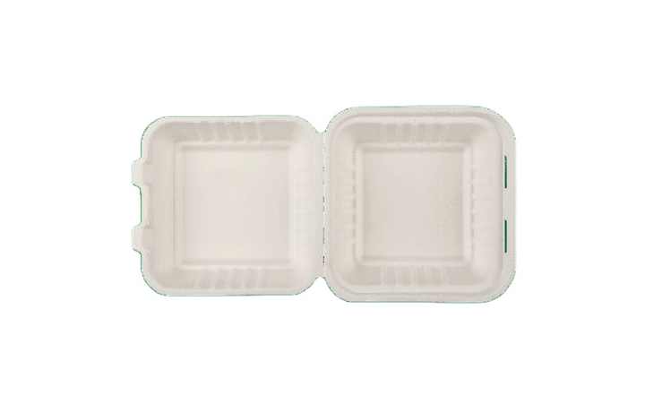 Eco Friendly Biodegradable Compostable Takeaway Folding 6x6 Clamshell Box for Burgers Sandwiches and Snacks