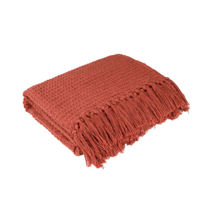 <b>Pink</b> Knitted <b>Throw</b> Blanket With Fringe Edge Rectangular Bedding Cover All Season Simple Style Cotton Polyester Linen Mix - Product Image 3