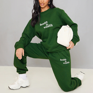 Ensemble de survêtement décontracté imprimé de grande qualité 100 % coton pour femme avec strass scintillants, collection automne-hiver, deux pièces, tenue de détente - Product Image 1