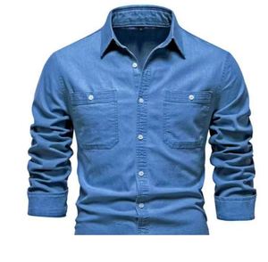 Chemises en jean pour hommes, décontractées, bleues, 100% coton, manches longues, vêtements de mode d'automne, prix de gros d'usine - Product Image 1