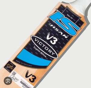 Bate de críquet Ihsan Sports Victory V3 Edition ligero de madera de sauce inglés con agarre extra y lámina anti-desgaste incluida - Product Image 1
