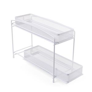 Organizador de Especias Extraíble de 2 Niveles, Cesta de Almacenamiento de Metal Blanca para Cocina, 4.5" X 11" - Product Image 1
