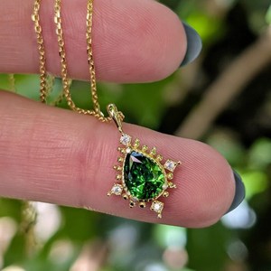 จี้รูปหยดน้ำมรกตโบราณพร้อมวงแหวนเงินแท้ 925 ชุบทอง 14K ของขวัญเครื่องประดับประจำเดือนพฤษภาคมสำหรับผู้หญิง - Product Image 4