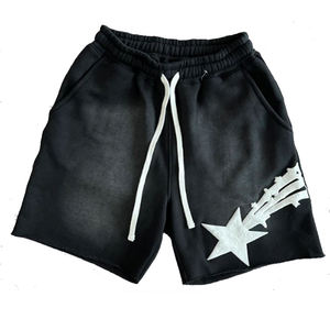 Shorts de sport décontractés en coton tricoté respirant pour homme, taille mi-haute, avec cordon de serrage et logo frontal, en molleton uni - Product Image 2