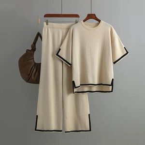 Casual Fitting Knit Women Sweater Suit Set Lightweight Knitted Pleated 100% Cotton Long Sleeve Crew Neck Pullover - Product Image 2