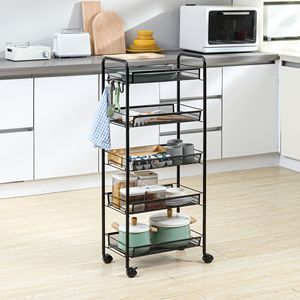 Carrello Multiuso in Metallo a 5 Ripiani per Casa, Cucina e Lavanderia con Cestini a Rete Rimovibili, Design Rettangolare - Product Image 2