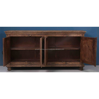 Buffet en bois sculpté antique fait à la main avec 4 portes design vintage finition marron stockage de meubles salon meubles de maison