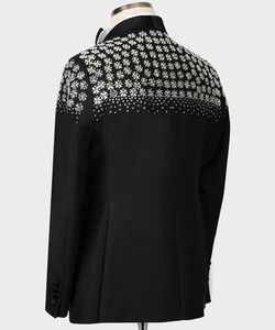 Men’s Black Floral Embellished Tuxedo <b>Blazer</b> – Designer Shawl Lapel Wedding & Party Suit Jacket - Product Image 4