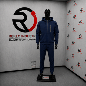 Conjunto Deportivo Azul Marino para Hombre con Capucha, Sudadera con Cierre Completo y Pantalones, Color Sólido, Transpirable, Material de Poliéster y Algodón, Otoño - Product Image 3