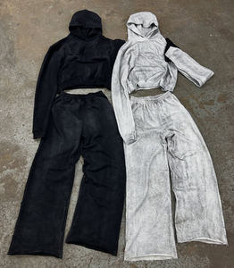 Ensemble sweat à capuche et pantalon de survêtement 100 % coton délavé effet soleil, coupe ample - Product Image 1