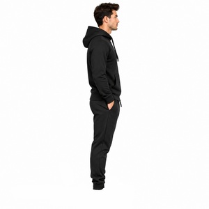 2026 Top Trending Custom Men Black Full <b>Zip</b> <b>Hooded</b> Tracksuit Regular Fit Casual Wear Side Pockets Autumn Polyester Solid Color - Product Image 2