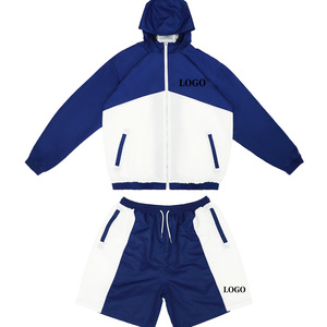 Ensemble court coupe-vent personnalisé avec logo, en nylon, poids moyen, 100 % polyester respirant, à capuche, fermeture éclair, style streetwear décontracté, pour l'automne - Product Image 1