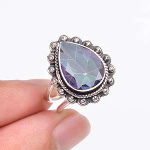 Bague en topaze mystique arc-en-ciel, argent sterling 925, réglable, pierre précieuse, bijoux bohèmes, cadeau de luxe fait main - Product Image 4