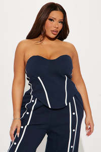 Conjunto de pantalones unisex de marca privada con ribetes en contraste azul marino, de pierna ancha, a la moda, coordinados, del fabricante de pantalones para hombre. - Product Image 5