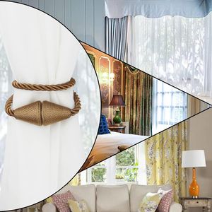2 Pack Modern Handmade Magnetic Curtain <b>Tiebacks</b> Rope Weave Holdbacks for Decorative Drapes Window Curtain Poles Accessories - Product Image 1