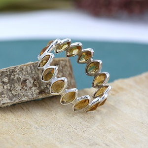 Anillo de Eternidad de Plata de Ley 925 con Gema de Citrino Corte Marquesa, Joyería Fina Minimalista Apilable para Mujer, Venta al por Mayor - Product Image 6