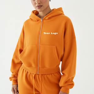 OEM/ODM Latest Design <b>Drop</b> Shoulder Crop Top Zip Up Women Hoodie Custom Logo Oversize Breathable Gym Wear Heavyweight Hoodie - Product Image 4