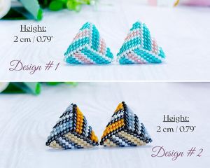 Boucles d'oreilles triangulaires en perles bleu marine, géométriques, minimalistes, délicates, pour femmes, cadeau - Product Image 4