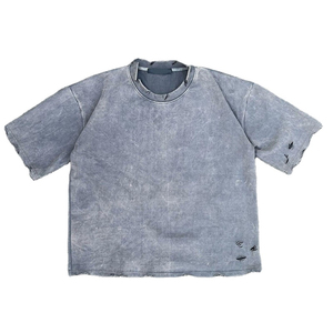 เสื้อยืดโอเวอร์ไซส์สไตล์วินเทจผ้าฝ้าย 100% ล้างสีแบบแอซิดวอช ทรงหลวมไหล่ตก สำหรับผู้ชาย รับผลิตตามสั่งขายส่ง (OEM) - Product Image 5